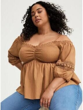 NWT Torrid 3/4 Sleeve Cold Shoulder Top In Tobacco Brown Size 0 Large 12